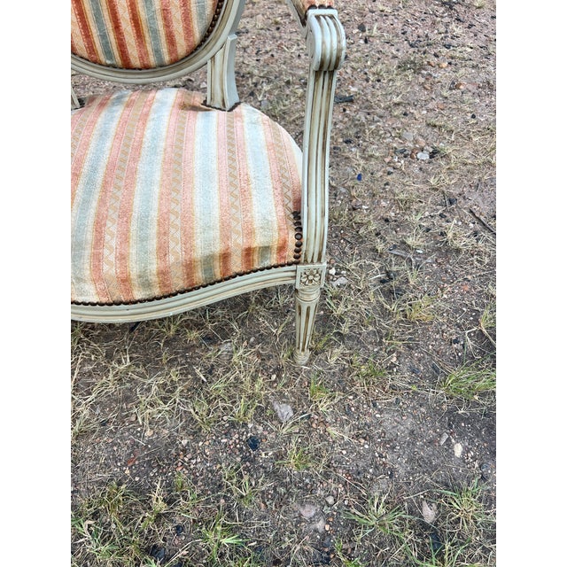 French 19th Century Louis XVI Painted Walnut Arm Chairs - Set of 2 For Sale - Image 4 of 12