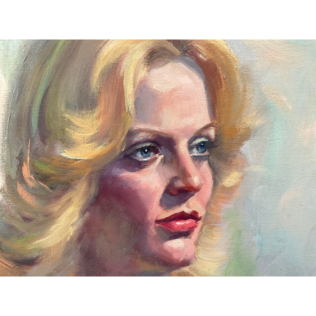 Gold Vintage 1970s Fine Art Oil Portrait – Signed by Florida Artist K. Evans For Sale - Image 8 of 11