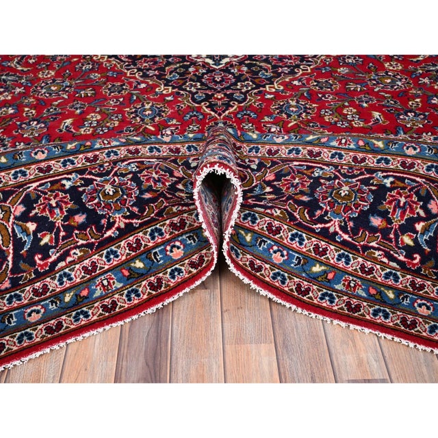 1960 Red Worn Wool Hand Knotted Vintage Persian Kashan Dense Weave Pure Wool Soft Rug For Sale - Image 9 of 12