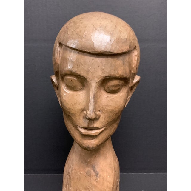 Vintage Carved Wood Paper Mache Male Bust Sculpture AGES: 20th Century MATERIALS: Wood COUNTRY: Philippines DIMENSIONS: 14...
