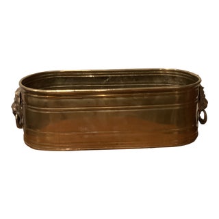 Vintage Brass Jardiniere Planter with Lion Heads Handles For Sale