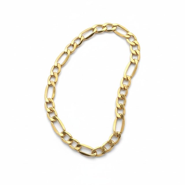 Modern Italian 14k Yellow Gold Gold Figaro Chain Bracelet 9" Long For Sale - Image 3 of 7