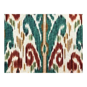 1991 Vintage Lee Jofa Pardah Cotton Linen Nylon Emerald Green Teal Rusty Red Mustard Beige Ikat Ethnic Upholstery Drapery Fabric