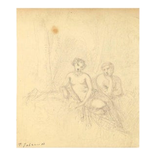 Naked Couple - Pencil on Paper by T. Johannot - Mid 19th Century Mid 19th Century For Sale