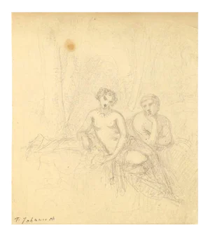 Naked Couple - Pencil on Paper by T. Johannot - Mid 19th Century Mid 19th Century
