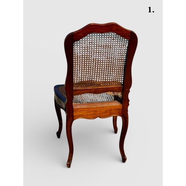 Wood Set of 4 Mid 20th Century French Louis XV Style Walnut Caned Dining Chairs — Handwoven Cane Seats & Backs For Sale - Image 7 of 12