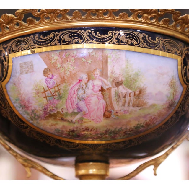 Ceramic 19th Century French Sevres Bronze Dore and Hand Painted Porcelain Jardinière For Sale - Image 7 of 11
