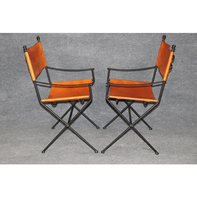Art Deco Set 4 Art Deco Style Metal and Leather Armchairs in the Manner of Jacques Adnet For Sale - Image 3 of 16