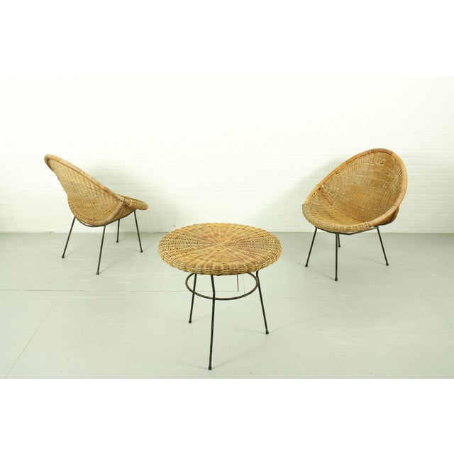 Vintage Italian Rattan Basket Chairs and Bistro Table Set, 1960s, Set of 3 For Sale - Image 16 of 18