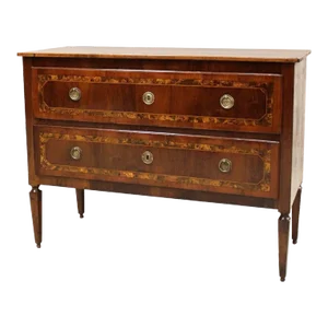 18th Century Italian Walnut Two Drawer Commode with Tapered Legs