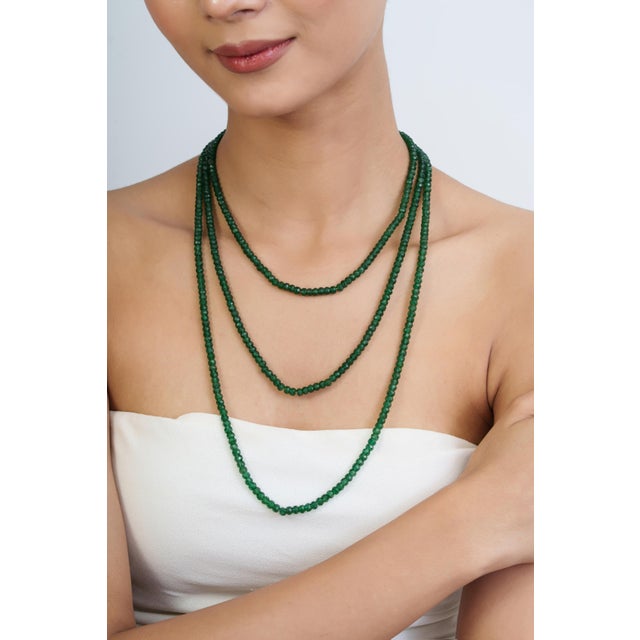 Estate 60 Ct Natural Green Onyx Beads Single Strand Necklace With Silver Clasp, 16 Inch For Sale - Image 15 of 15