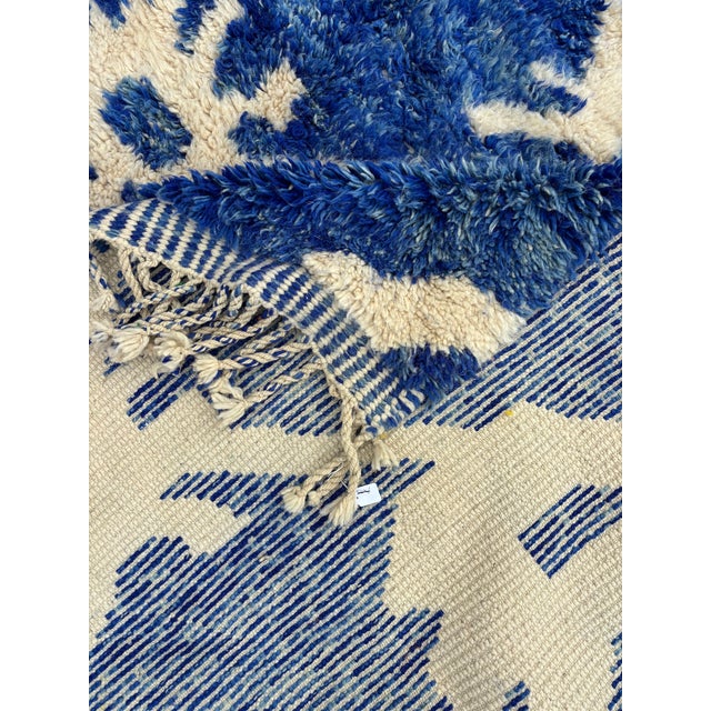 Blue Blue and Ivory Hand-Knotted Moroccan Mrirt Rug, 2010s For Sale - Image 8 of 12
