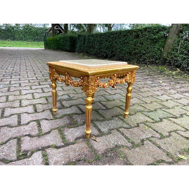 Late 20thC French Louis XVI Gold Beech Marble Nesting Tables - Pair For Sale - Image 15 of 18
