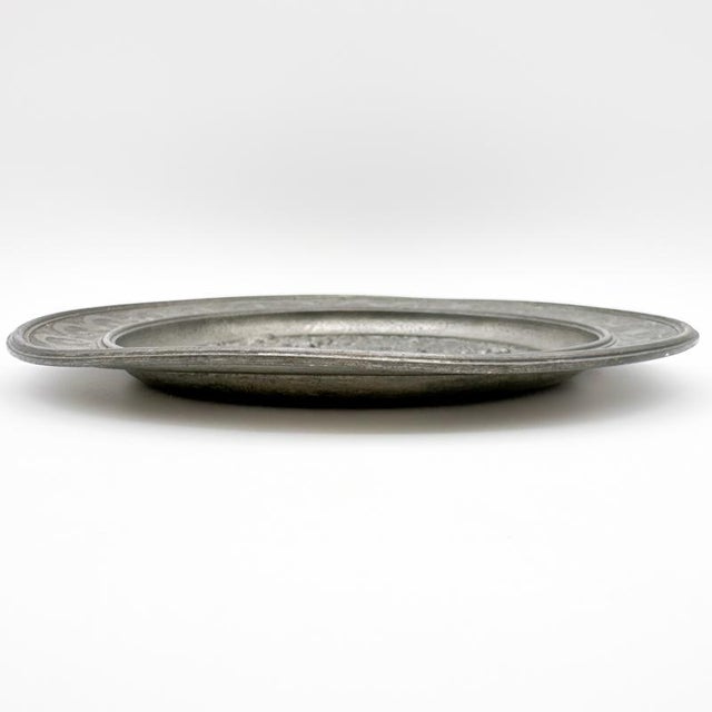 Silver Antique Sks Zinn Pewter Hanging Plate, Germany with Farming Sheppard Scene For Sale - Image 8 of 12