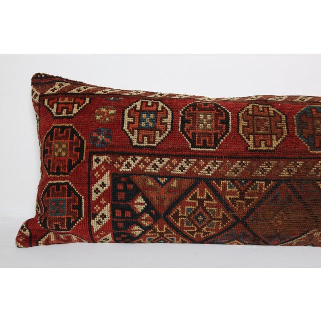 Persian Rug Pillow Cover – Handmade Ethnic Wool on Cotton Cushion -42'' X 16'' For Sale - Image 4 of 9