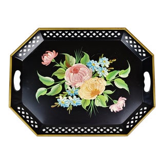 Vintage Hand Painted e.t. Nash Co. Toleware Tray For Sale