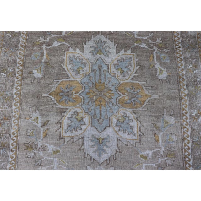 Yellow Mid 20th Century Vintage Hand Knotted Turkish Oushak Kars in Earthy Tones and Yellow Colors For Sale - Image 8 of 12