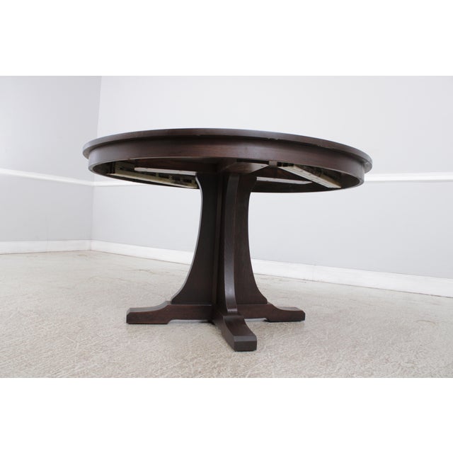 Wood Stickley Mission Oak Round Dining Table For Sale - Image 7 of 14