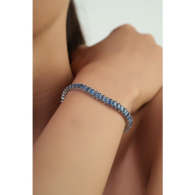 Not Yet Made - Made To Order VRJewels Luxury 15.54 Carat Natural Royal Blue Sapphire Bracelet in 14k Gold For Sale - Image 5 of 17