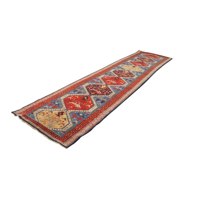 Tribal Hand Knotted Wool Geometric Diamond Medallion Tribal Animal Rug Runner 3' X 12' For Sale - Image 3 of 14
