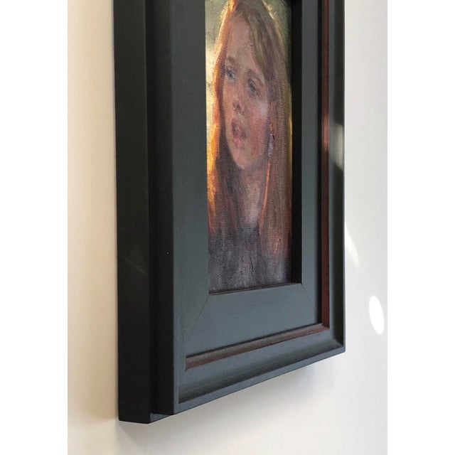 Figurative Witness by Lisa Fricker | Oil on Linen, mounted Portrait of a young girl with long hair. For Sale - Image 3 of 5