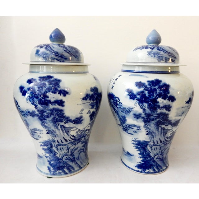 Blue & White Porcelain Ginger Jars Pair Chairish