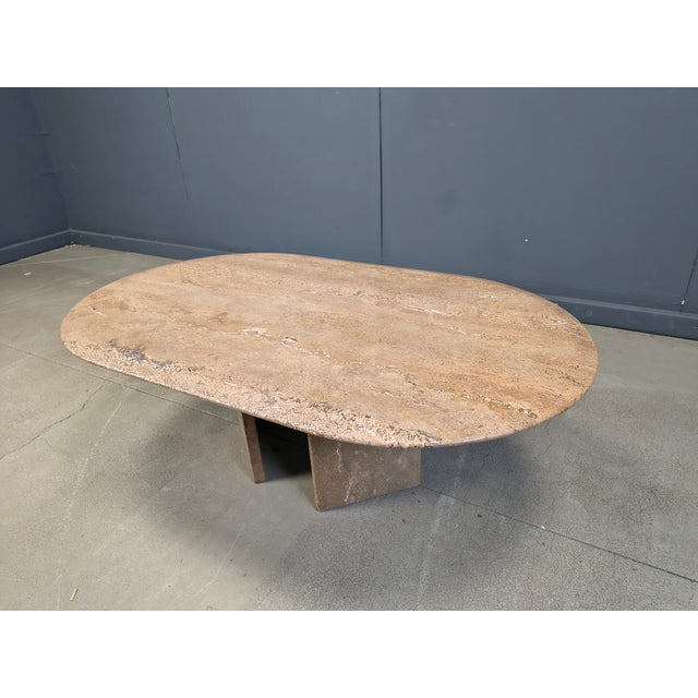 Beige Vintage Oval Travertine Coffee Table, 1970s For Sale - Image 8 of 15