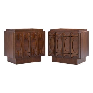 Tobago Brutalist Mid Century Walnut Nightstands - Pair For Sale