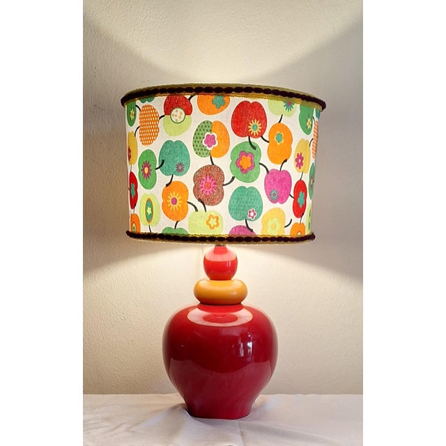 Vintage Table Lamp with Red and Yellow Ceramic Base and Fabric by Lamplove, 1980s For Sale - Image 10 of 10