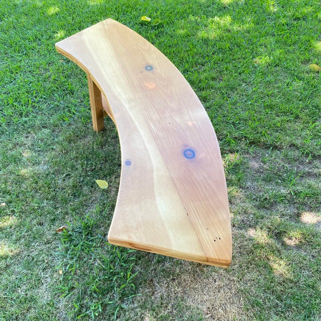 Curved crafted by hand hard wood bench. Wood is vintage hand selected from the artists wood selection. Very unique and...
