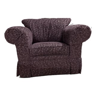 Elegant Purple Chenille Armchair With Leaf Pattern For Sale