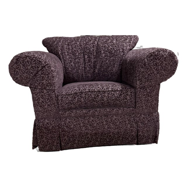 Elegant Purple Chenille Armchair With Leaf Pattern For Sale