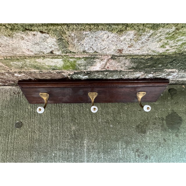 Mid 20th Century Vintage Wood and Brass Wall Hooks For Sale - Image 5 of 9
