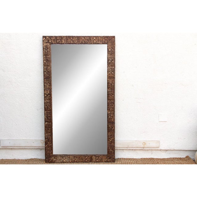Victorian Large Antique Pressed Tin Tile Floor Mirror For Sale - Image 3 of 8