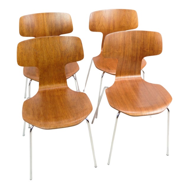 Model T Dining Chairs in Teak by Arne Jacobsen, 1960s, Set of 4 For Sale