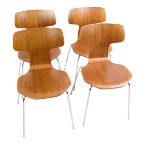 Model T Dining Chairs in Teak by Arne Jacobsen, 1960s, Set of 4