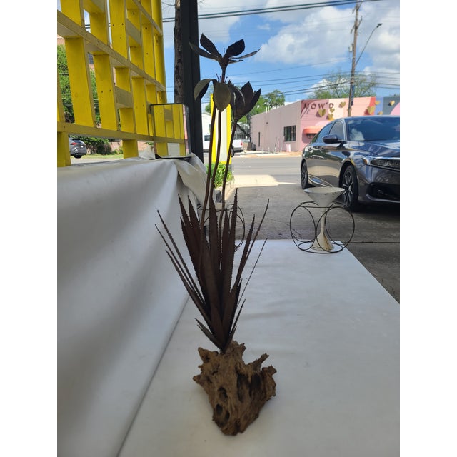 Tall Vintage Copper Agave Sculpture on Driftwood For Sale - Image 11 of 12