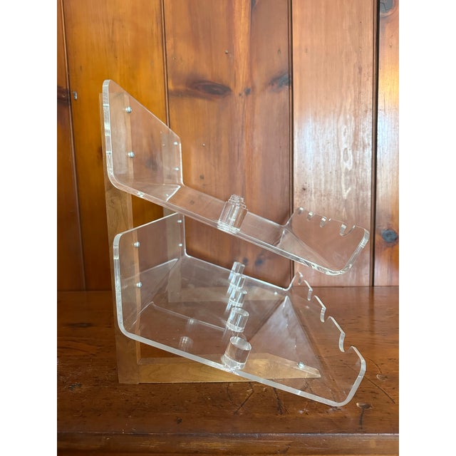 Contemporary Vintage Lucite and Wood Wine Rack, 1980s Modern Minimalist 8 Bottle Bar Display For Sale - Image 3 of 12