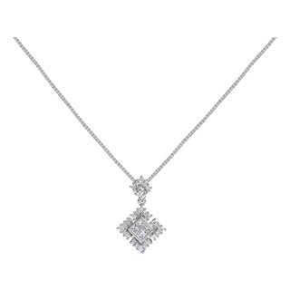 10K White Gold Princess Cut Diamond Geometric Pendant Necklace For Sale