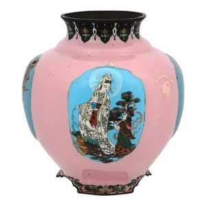 Extra Large Japanese Cloisonne Enamel Pink Vase Gonda