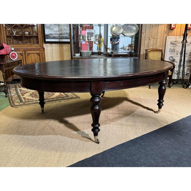 Large English Library Table in Dark Walnut with Leather Top, 1920s For Sale - Image 11 of 18