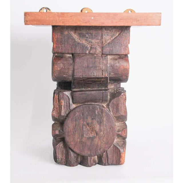 Brown 19th Century Indian Rajasthan Carved Wood Hindu Temple Architectural Corbel For Sale - Image 8 of 12