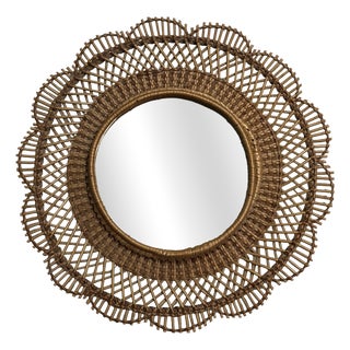 Vintage French Rattan Mirror, 1960s For Sale