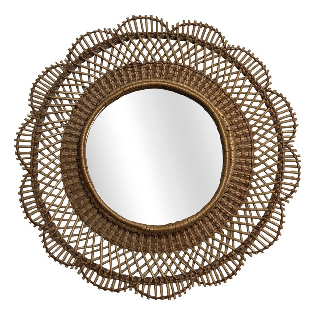 Vintage French Rattan Mirror, 1960s For Sale