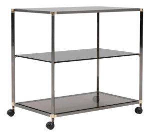 20th Century French Metal Bar Cart With Glass Top On Wheels