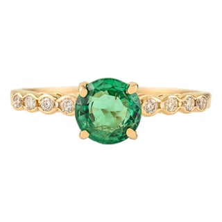 Certified 14k Yellow Gold Natural Zambian Emerald & Diamond Solitaire Ring Size 6 For Sale