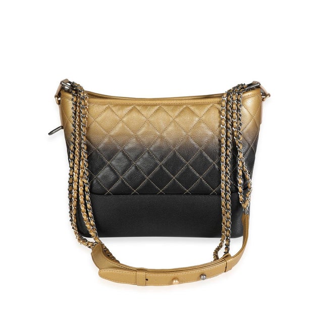 Contemporary Black & Gold Ombré Quilted Goatskin Medium Gabrielle Hobo For Sale - Image 3 of 8