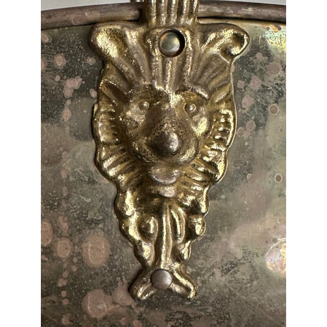 Vintage Mid 20th Century Hammered Brass Fireplace Log Holder With Lion Faces & Paws For Sale - Image 12 of 12