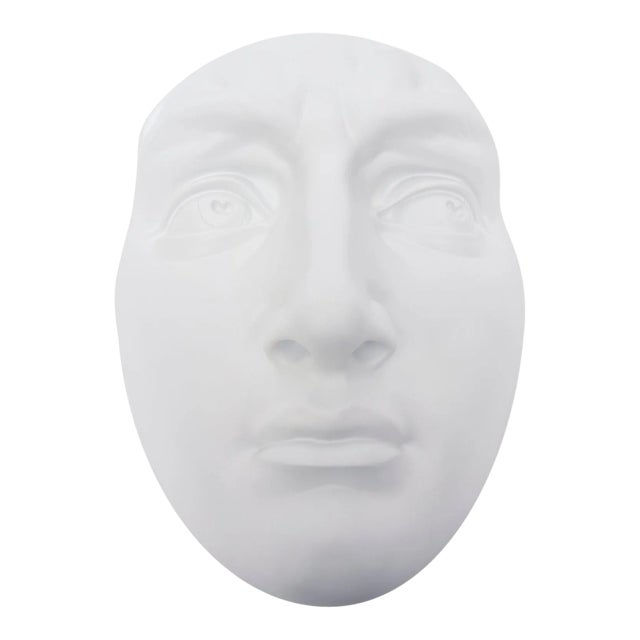 Vintage White Resin and Plaster Face Wall Sculpture 60'sb For Sale