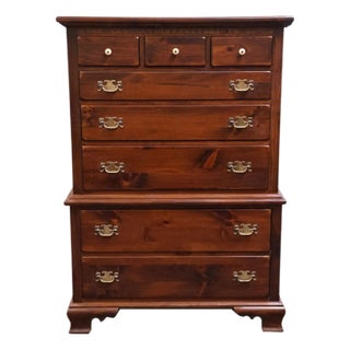 Ethan Allen Antiqued Pine Old Tavern Rustic Americana 38" Chest on Chest 12-5005 For Sale